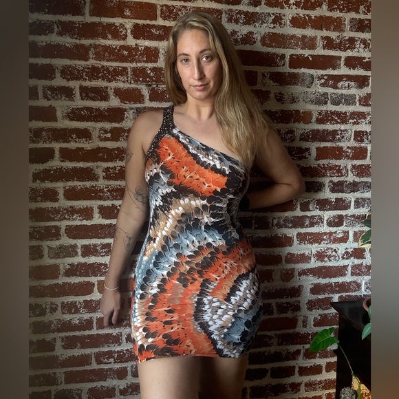 NWT Sapa Emma & Olivia grey/multi color one shoulder bodycon dress - Picture 1 of 9